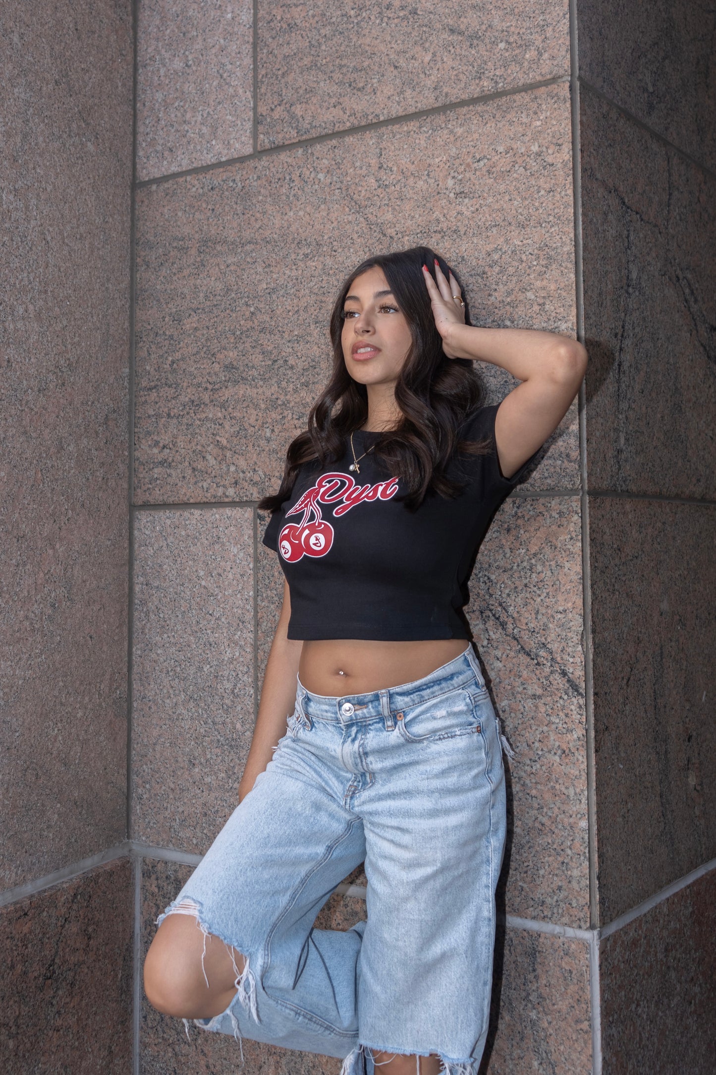 CHERRY CROP TOP [BLACK]